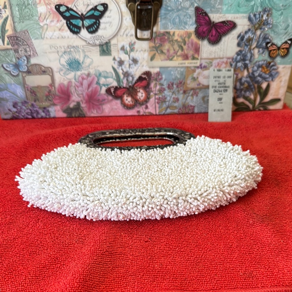 Elegant White Beaded Clutch